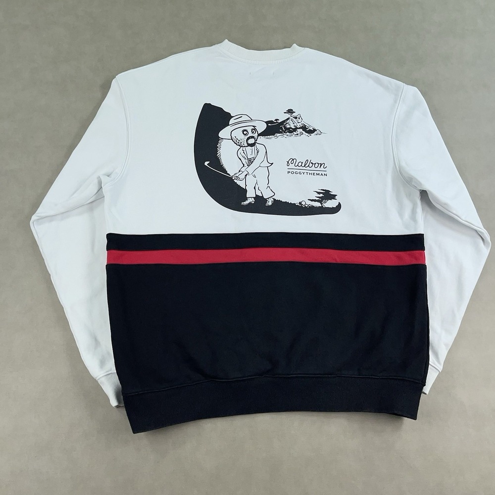 Malbon x Poggytheman Sweatshirt Mens Large White Black Golf Embroidered Crewneck - Picture 2 of 12